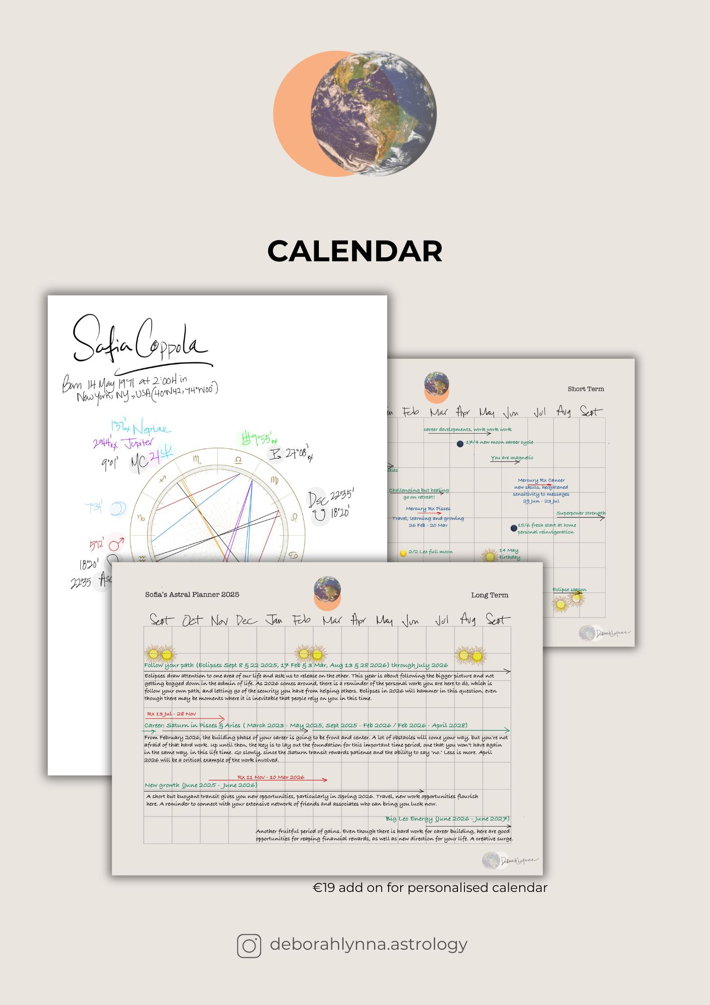 Personalised astral calendar example