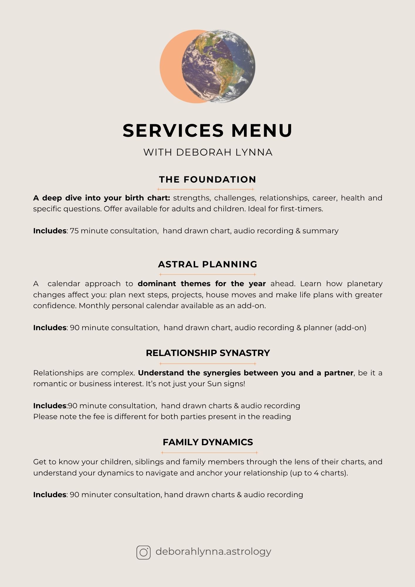 Deborah Lynna Astrology Services Menu